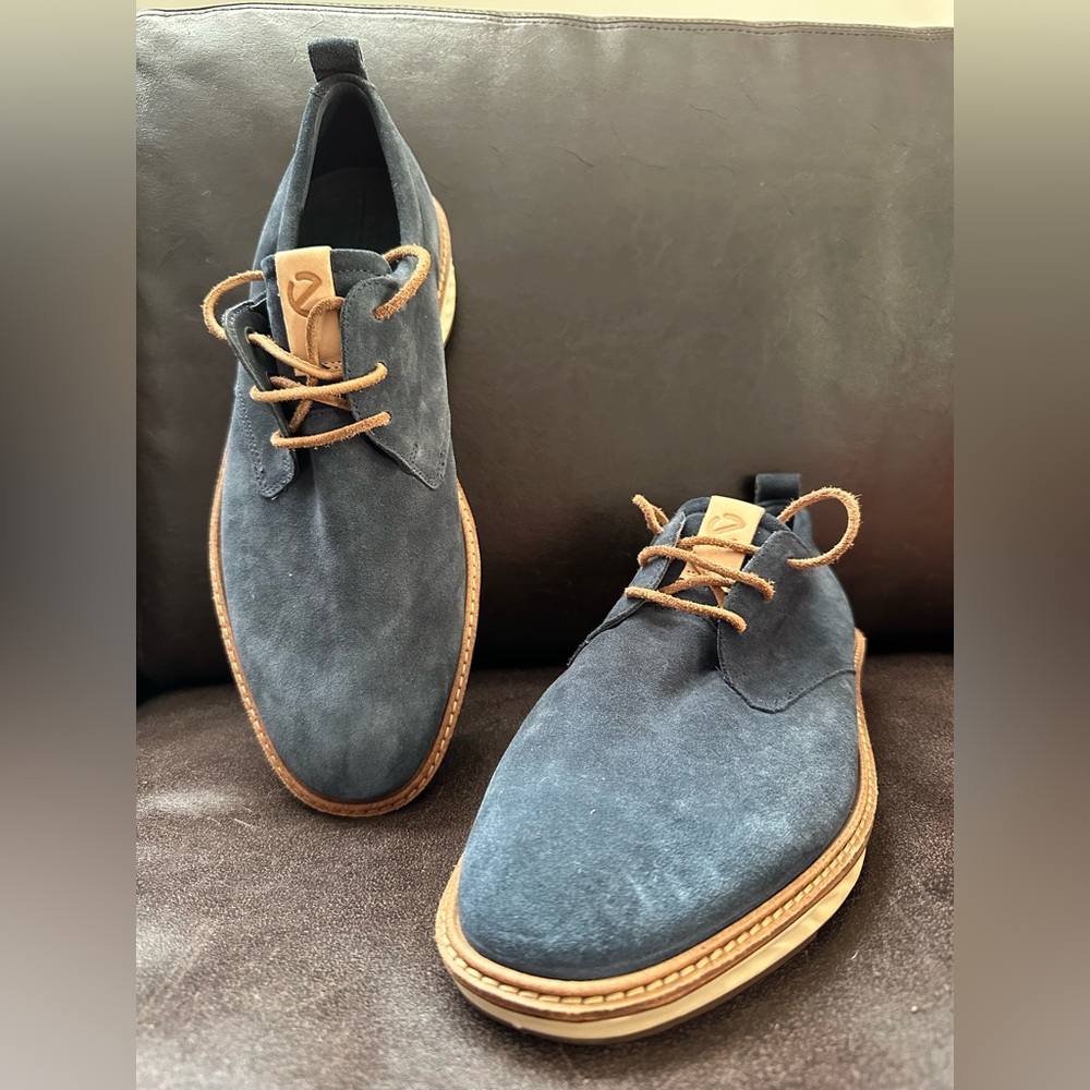 Ecco Dark Blue Suede Lace-Up Derbys - Picture 2 of 10